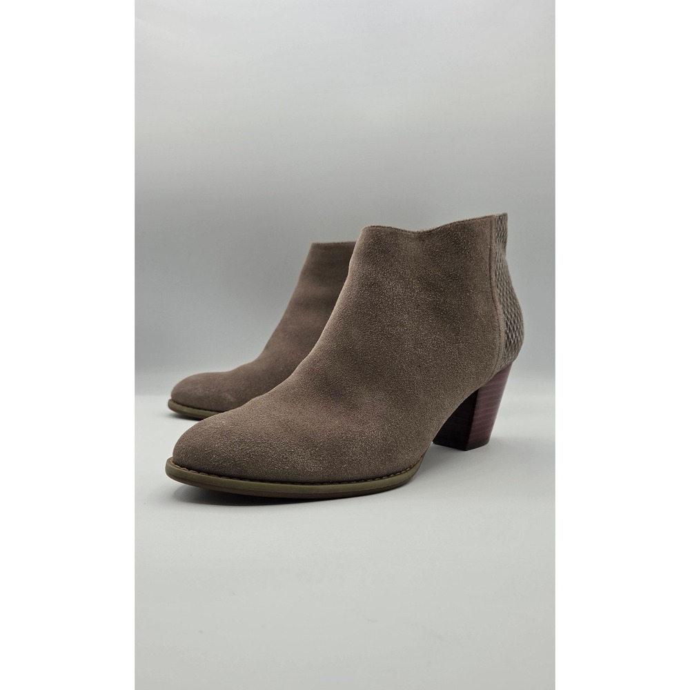 Vionic Bromley Women Ankle Boots Size 9 Taupe Suede Snake Print Block Heel